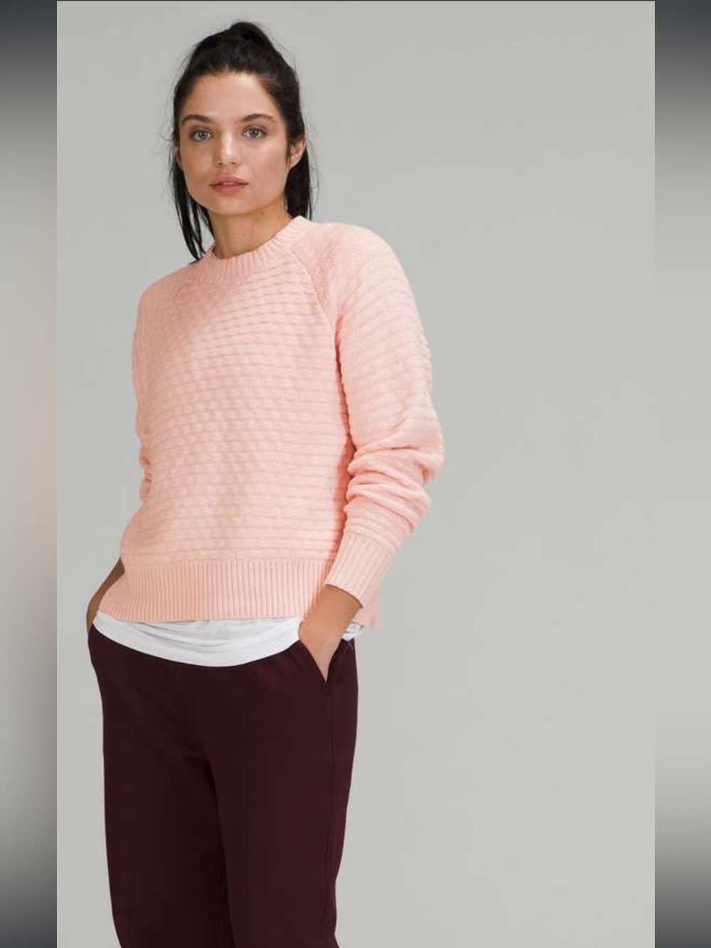 Size 10 Lululemon Texture Play Crew Sweater, Cashmere Blend, Pink